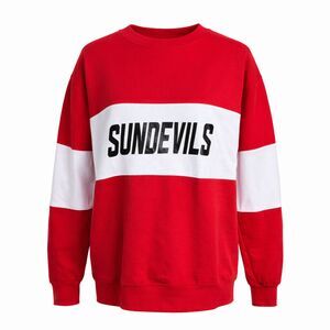 FAN CLOTH SUN DEVILS RED & WHITE COLOR BLOCK VINTAGE STYLE CREWNECK SWEATSHIRT